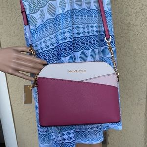 Michael Kors Jet Set Travel Medium Dome Crossbody Rosewood Leather